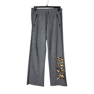 Victorias Secret Pink Leopard Boyfriend Pants Joggers Medium Spell Out Oversized